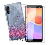 KJYF para ZTE Blade A31 Plus Funda + Vidrio Templado Película, Transparente Case Anti-Arañazos Silicona TPU Caso Cover y Cristal Templado para ZTE Blade A31 Plus (6.00") - Corazon Rojo