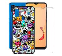 KJYF para ZTE Blade A51 Funda + Cristal Templado, Case Caso Negro Suave Silicona Cover TPU Carcasa Vidrio Templado Protector para ZTE Blade A51 (6.52") - XS40