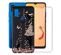 KJYF para ZTE Blade A51 Funda + Cristal Templado, Case Caso Negro Suave Silicona Cover TPU Carcasa Vidrio Templado Protector para ZTE Blade A51 (6.52") - Niña