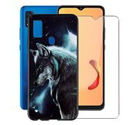 KJYF para ZTE Blade A51 Funda + Cristal Templado, Case Caso Negro Suave Silicona Cover TPU Carcasa Vidrio Templado Protector para ZTE Blade A51 (6.52") - WMA16