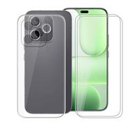 KJYFOANI 2 Piezas Vidrio Templado+Funda para Honor 600 Lite Cover (6.60") - Protector de Pantalla Cristal, Clear Suave Silicona TPU Case Anti-Arañazos, Antigolpes Carcasa - Transparent