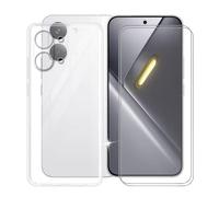 KJYFOANI 2 Piezas Vidrio Templado+Funda para Oukitel WP23S Cover (6.52") - Protector de Pantalla Cristal, Clear Suave Silicona TPU Case Anti-Arañazos, Antigolpes Carcasa - Transparent