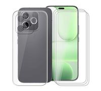 KJYFOANI 3 Piezas Vidrio Templado+Funda para Honor 600 Lite Cover (6.60") - Protector de Pantalla Cristal, Clear Suave Silicona TPU Case Anti-Arañazos, Antigolpes Carcasa - Transparent