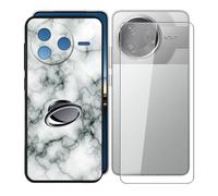 KJYFOANI Funda + 1 Piezas Cristal Templado para Xiaomi Poco F7 Pro (6.67"), con Otación de 360° Anillo Función de Soporte Carcasa + Protector Pantalla para - Mármol