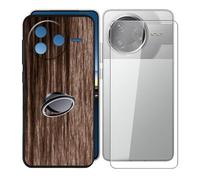 KJYFOANI Funda + 1 Piezas Cristal Templado para Xiaomi Poco F7 Pro (6.67"), con Otación de 360° Anillo Función de Soporte Carcasa + Protector Pantalla para - Estilo Madera