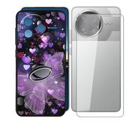 KJYFOANI Funda + 1 Piezas Cristal Templado para Xiaomi Poco F7 Pro (6.67"), con Otación de 360° Anillo Función de Soporte Carcasa + Protector Pantalla para - Mariposa Morada