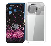 KJYFOANI Funda + 1 Piezas Cristal Templado para Xiaomi Poco F7 Pro (6.67"), con Otación de 360° Anillo Función de Soporte Carcasa + Protector Pantalla para - Amor Rosa