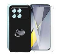KJYFOANI Funda + 1 Piezas Cristal Templado para Xiaomi Poco F8 Pro (6.59"), con Otación de 360° Anillo Función de Soporte Carcasa + Protector Pantalla para - Negro