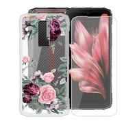 KJYFOANI Funda para Doogee Blade 10 Pro (6.56"), Transparente Anticolisión Suave Silicona TPU Case Carcasa + 1 Piezas Cristal Templado Protector para Doogee Blade 10 Pro - Flor Rosa