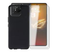 KJYFOANI Para ASUS ROG Phone 8 Funda + 2 Piezas Cristal Templado Protector Pantalla, Negro Suave Silicona Case Anti-Rasguño Protectora Carcasa para ASUS ROG Phone 8 (6.78") - Minimalista