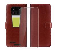 KJYFOANI para Unihertz 8849 Tank 4 Pro Funda, Anti-Arañazot TPU Silicone Cáscara + Protector de Pantalla Cristal Templado, Soporte Plegable Sintético Cuero Flip Cover Case (6.73") - Brown