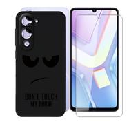 KJYFOANI para Vivo Y19sGT (6.74") Funda + 1 Piezas Vidrio Templado Película Protectora, Negro Suave Silicona TPU Case Antirasguño Carcasa para - No me toques