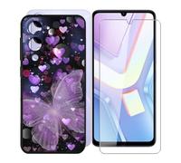 KJYFOANI para Vivo Y19sGT (6.74") Funda + 1 Piezas Vidrio Templado Película Protectora, Negro Suave Silicona TPU Case Antirasguño Carcasa para - Mariposas moradas