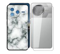 KJYFOANI para Xiaomi Poco F7 Pro (6.67") Funda + 1 Piezas Vidrio Templado Película Protectora, Negro Suave Silicona TPU Case Antirasguño Carcasa para - Mármol