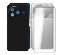 KJYFOANI para Xiaomi Poco F7 Pro (6.67") Funda + 4 Piezas Vidrio Templado Película Protectora, Negro Suave Silicona TPU Case Antirasguño Carcasa para - Minimalista