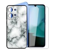 KJYFOANI para Xiaomi Redmi 15C (6.90") Funda + 1 Piezas Vidrio Templado Película Protectora, Negro Suave Silicona TPU Case Antirasguño Carcasa para - Mármol