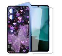 KJYFOANI para Xiaomi Redmi 15C (6.90") Funda + 1 Piezas Vidrio Templado Película Protectora, Negro Suave Silicona TPU Case Antirasguño Carcasa para - Mariposa Morada