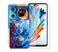 KJYFOANI para ZTE Nubia Music Z2353 Funda + 1 Pieza Cristal Templado, Ultrafino Transparente Suave Silicona Cáscara con Vidrio Templado Película para ZTE Nubia Music Z2353 (6.60") - Lobo Espacial