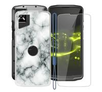 KJYFOANI Vidrio Templado+Funda para Crosscall Core M6E Cover (5.99")- Protector de Pantalla Cristal, Clear Suave Silicona TPU Case Anti-Arañazos, Antigolpes Bumper Carcasa -Mármol
