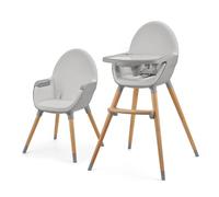 kk Kinderkraft FINI 2 Trona bebé 2 en 1, Silla Infantil, Trona portatil, Patas de Madera, Bandeja Ajustable, Fácil de limpiar, para niños, Gris