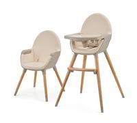 kk Kinderkraft FINI 2 Trona bebé 2 en 1, Silla Infantil, Trona portatil, Patas de Madera, Bandeja Ajustable, Fácil de limpiar, para niños, Beige
