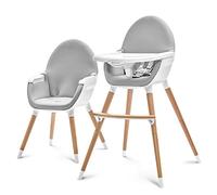kk Kinderkraft FINI Trona bebé 2 en 1, Silla Infantil, Portatil, Patas de Madera, Bandeja Ajustable, Fácil de limpiar, para niños, Gris