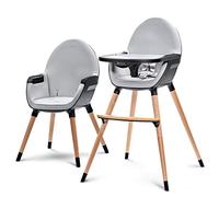 kk Kinderkraft FINI Trona bebé 2 en 1, Silla Infantil, Portatil, Patas de Madera, Bandeja Ajustable, Fácil de limpiar, para niños, Negro