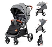 kk Kinderkraft GRANDE PLUS Silla de Paseo ligera desde Nacimiento hasta 22 kg, Plegado con una sola mano, Posición tumbada, Suspensión de todas ruedas, Capota grande XL, Grigio