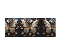 KKAFGBV Alfombrilla de mouse grande con estampado de mariposas blancas y doradas, 11.8 x 31.5 pulgadas, antideslizante e impermeable para teclado, computadora