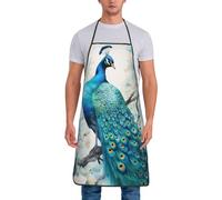 KKAFGBV Delantal con estampado de pavo real azul en aceite, resistente a las manchas, impermeable y a prueba de aceite, babero ajustable para uso unisex, Hábitat de pavo real azul, Taille unique
