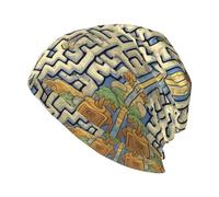 KKAFGBV Elegante sombrero de punto con estampado de leopardo a rayas, un diseño de rayas unisex, casual y versátil, adecuado para todas las estaciones, Mapa del tesoro del laberinto, Taille unique