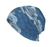 KKAFGBV Elegante sombrero de punto estampado a cuadros negros y dorados, un diseño de rayas unisex, casual y versátil, adecuado para todas las estaciones, Hermosas rosas sobre fondo azul, Taille