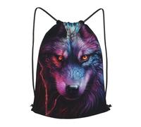 KKAFGBV Mochila con cordón impreso de pavo real azul en aceite de gran capacidad, perfecta para deportes, fitness y actividades de viaje., Un lobo azul y rojo, M