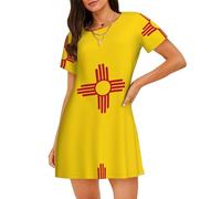 KKAFGBV Pijama de algodón puro con la bandera de Nuevo México para mujer, batas suaves con cuello redondo para dormir y descansar en casa, Negro, L