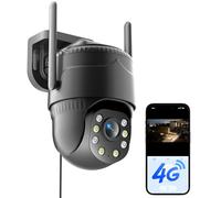 KKB Camara de Vigilancia 4G LTE con Tarjeta SIM y Grabación 24/7, Sin WiFi, Cámara de Seguridad Exterior con Cable, Detección IA, Visión Nocturna 2K, PTZ 360° y Audio Bidireccional