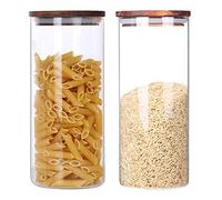 KKC Tarro de cafe Cristal con Cubierta de Madera 500g, Bote Para Café Hermetico en Grano o Café Molido 1450ML 2 piezas