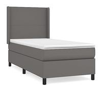 KKgypkn Cama con colchón gris 90 x 190 cm de piel sintética, cabecera ajustable en altura, colchón de muelle bolsillo para soporte de dureza media, cojín agradable para la piel, duradero