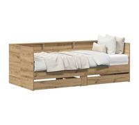 KKgypkn Cama de día con cabecero de roble Artisan, 90 x 190 cm, madera con cajones, diseño rústico para salas de estar modernas, mueble multifuncional como sofá y cama