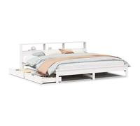 KKgypkn Cama de madera maciza con estante sin colchón blanco de 180x200 cm de pino y cajón inferior para una comodidad y almacenamiento óptimos para dormir