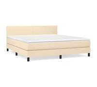 KKgypkn Cama de salto con colchón, color crema, 180 x 200 cm, tejido de cabecera ajustable en altura, colchón de muelle de bolsillo para soporte de dureza media, funda transpirable, duradera
