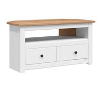 KKgypkn Esquina de pino macizo Panamá con parte superior de madera dura, 2 cajones y 1 compartimento abierto como mueble de esquina para TV y dispositivos multimedia