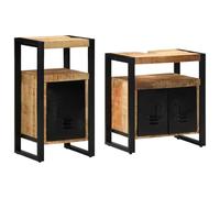 KKgypkn Juego de muebles de baño de madera de mango maciza en bruto, 2 unidades, color marrón, armario grande y pequeño con marco de metal, solución de almacenamiento moderna para baño