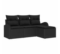KKgypkn Juego de sofá de jardín de polirratán negro con módulo de dos plazas, dos sofás y reposapiés, fundas de cojín extraíbles y lavables, 55 x 62 x 69 cm, para jardín y terraza