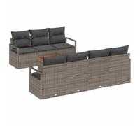 KKgypkn - Juego de sofá de jardín modular con baúl de poliratán y madera de acacia (8 piezas), color gris