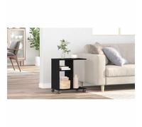KKgypkn Mesa auxiliar con ruedas de madera en aspecto de roble negro y práctico estante, dimensiones 50 x 30 x 55 cm, mesa móvil con placa fija
