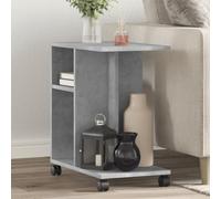 KKgypkn Mesa auxiliar con ruedas de madera en color gris hormigón y práctico espacio de almacenamiento, dimensiones 50 x 30 x 55 cm, mesa móvil con placa fija