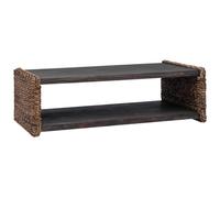 KKgypkn Mesa de centro de madera maciza con ratán y mesa fija con tablero de madera como mesa de salón con estante, moderna mesa de café natural de caoba, mesa auxiliar de madera de caoba
