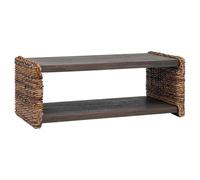 KKgypkn Mesa de centro de madera maciza con ratán y mesa fija con tablero de madera como mesa de salón con estante, moderna mesa de café natural de caoba, mesa auxiliar de madera maciza