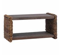 KKgypkn Mesa de centro de madera maciza con ratán y mesa fija con tablero de madera como mesa de salón con estante, moderna mesa de café natural de caoba, mesa auxiliar de madera maciza