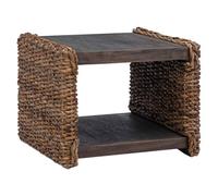 KKgypkn Mesa de centro de madera maciza con ratán y mesa fija con tablero de madera como mesa de salón con estante